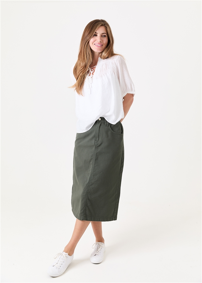 Textured Nehru Tie Neck Shirred Blouse