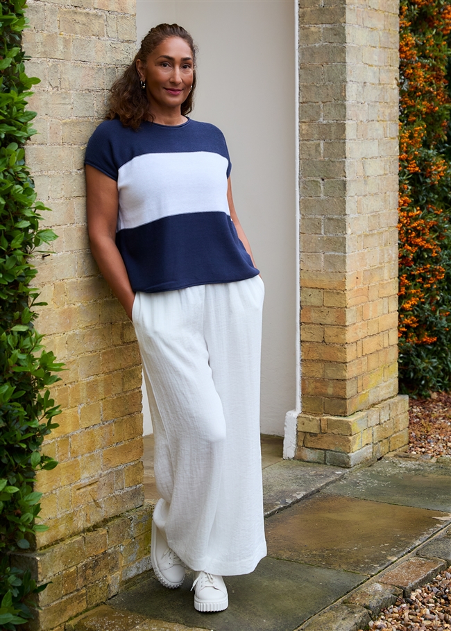 Cotton Mix Block Stripe Sleeveless Jumper