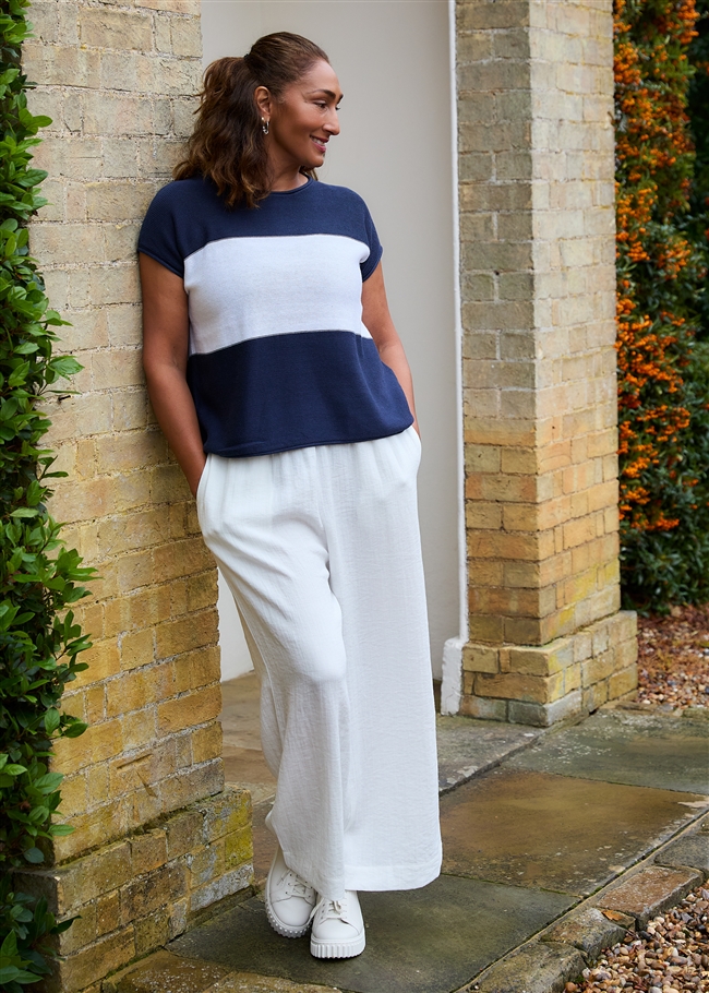 Cotton Mix Block Stripe Sleeveless Jumper