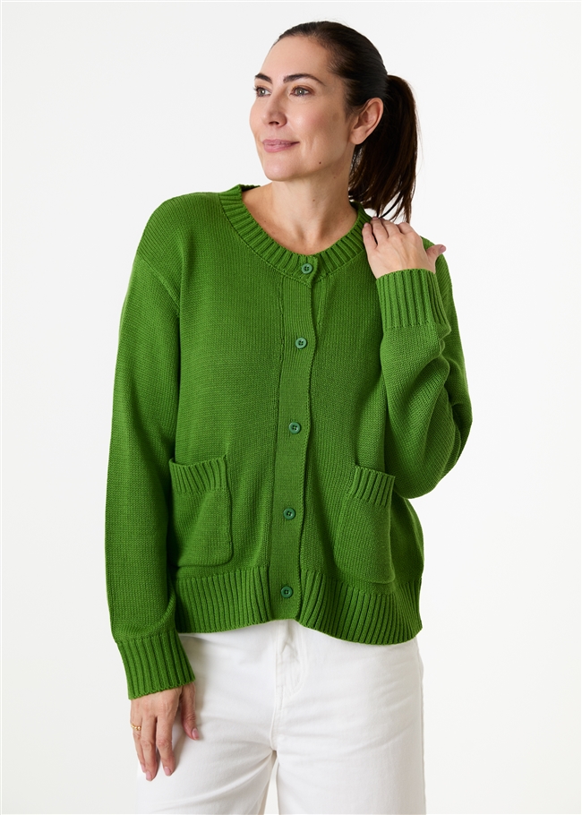 Cotton Mix Crew Neck Patch Pocket Cardigan