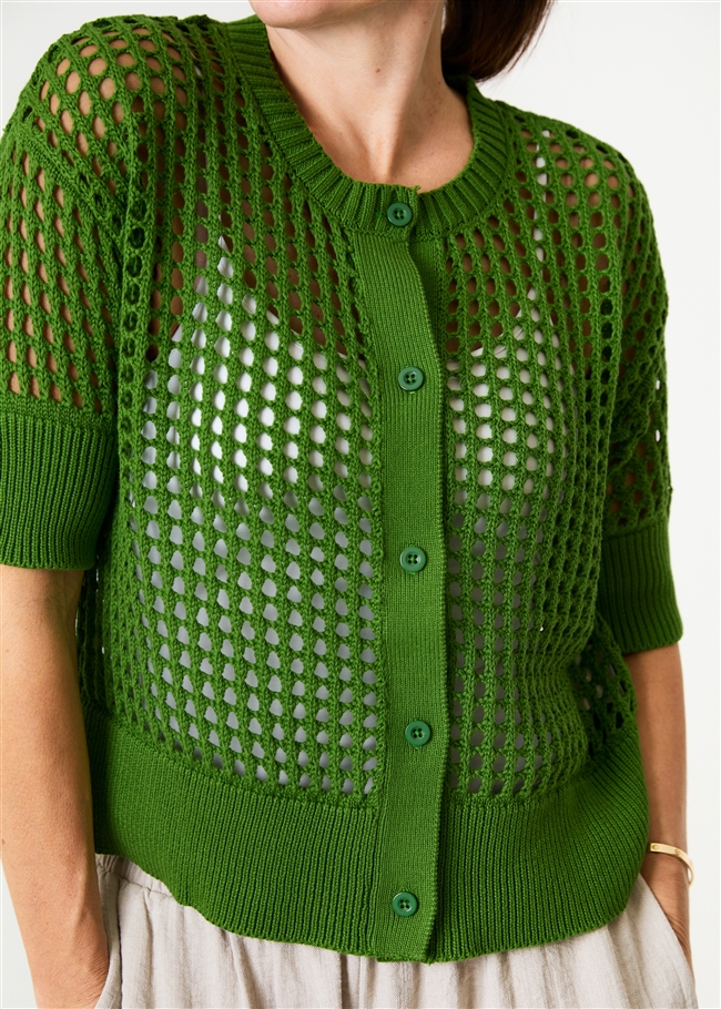 Cotton Mix Crew Neck Holes Cardigan