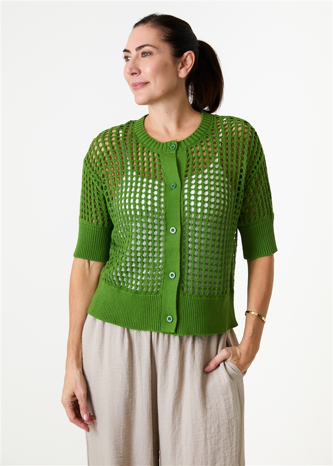 Cotton Mix Crew Neck Holes Cardigan