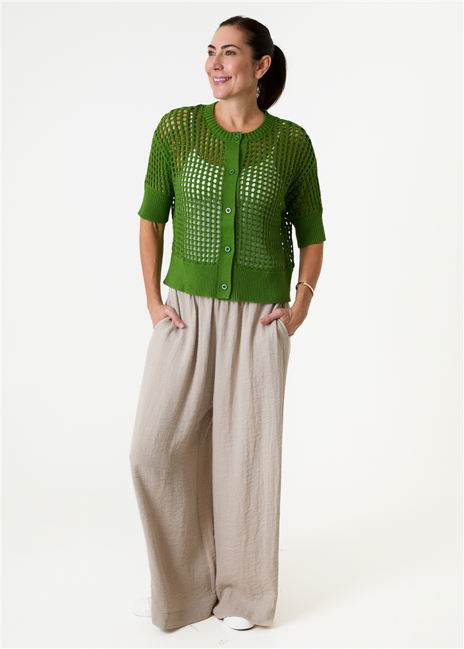 Cotton Mix Crew Neck Holes Cardigan