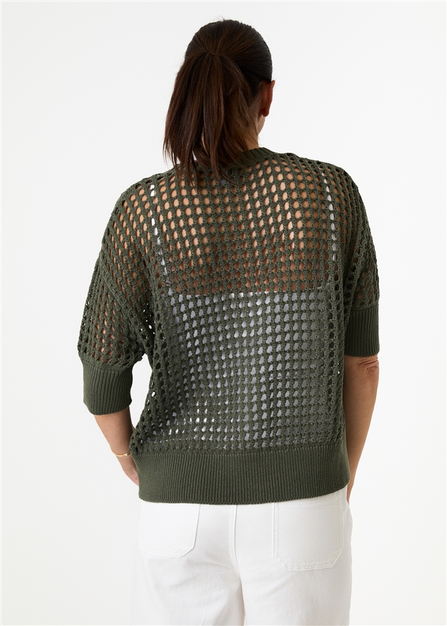 Cotton Mix Crew Neck Holes Cardigan