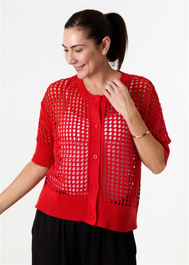 Cotton Mix Crew Neck Holes Cardigan