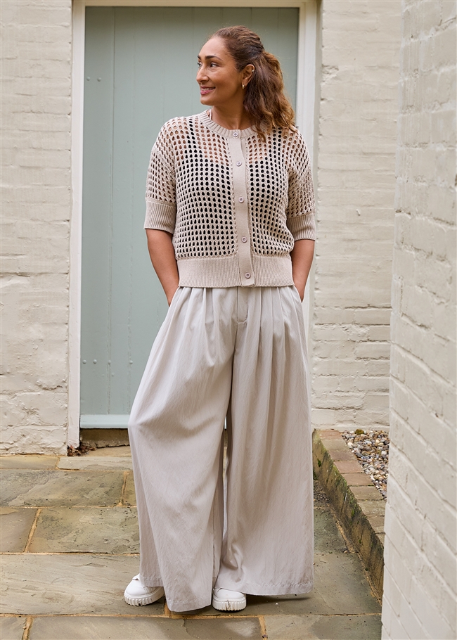 Cotton Mix Crew Neck Holes Cardigan