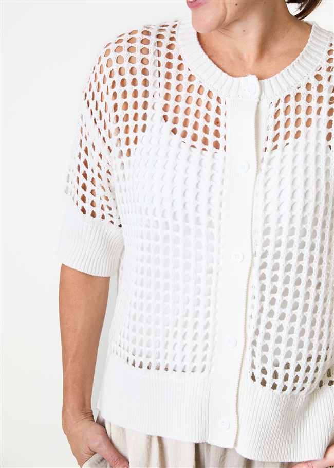 Cotton Mix Crew Neck Holes Cardigan