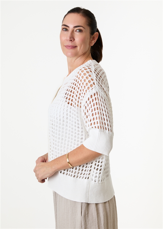 Cotton Mix Crew Neck Holes Cardigan