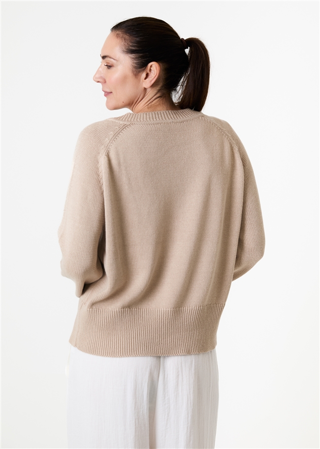 Cotton Mix Roll Edge v Neck Jumper