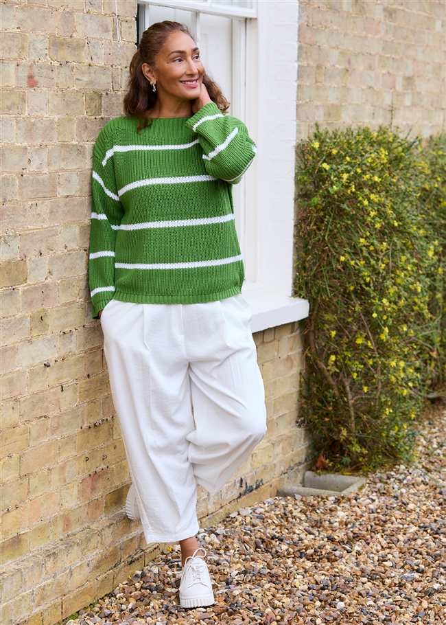 Cotton Mix Boat Neck Stripe Jumper