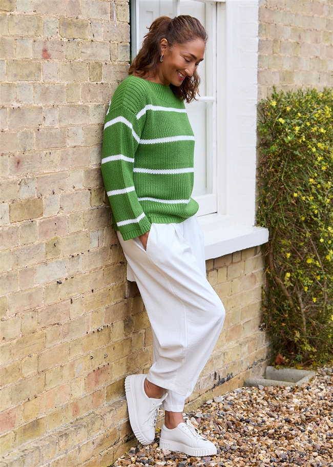 Cotton Mix Boat Neck Stripe Jumper