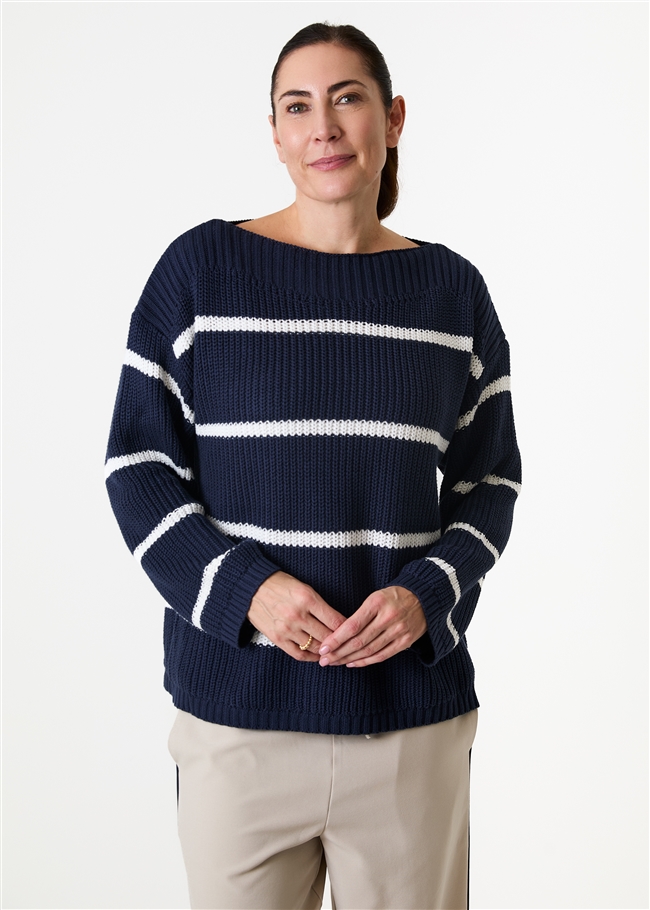 Cotton Mix Boat Neck Stripe Jumper