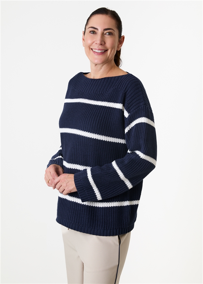Cotton Mix Boat Neck Stripe Jumper