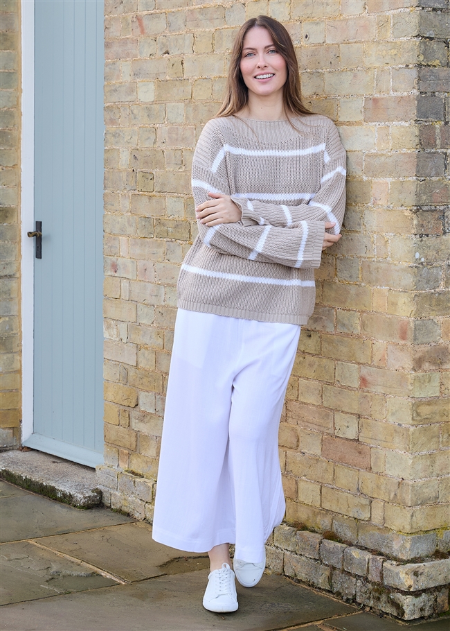 Cotton Mix Boat Neck Stripe Jumper