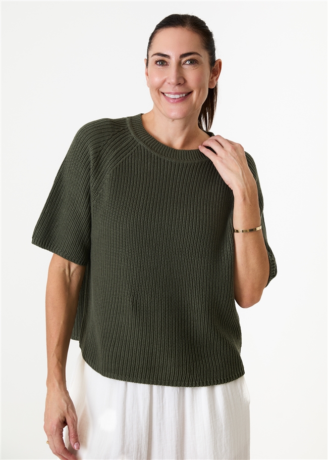 Cotton Mix Rib Short Sleeve Raglan Jumper