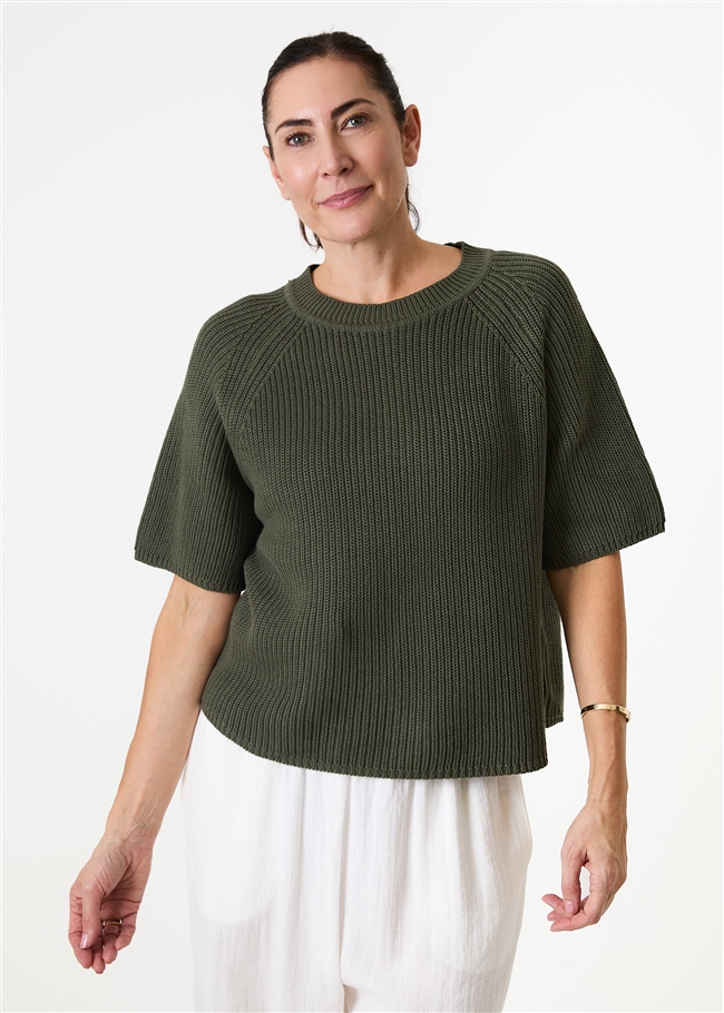 Cotton Mix Rib Short Sleeve Raglan Jumper