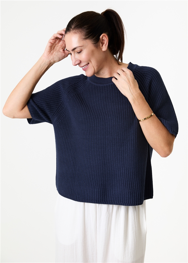 Cotton Mix Rib Short Sleeve Raglan Jumper