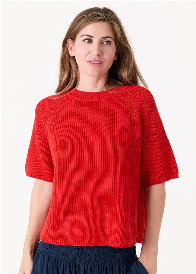 Cotton Mix Rib Short Sleeve Raglan Jumper