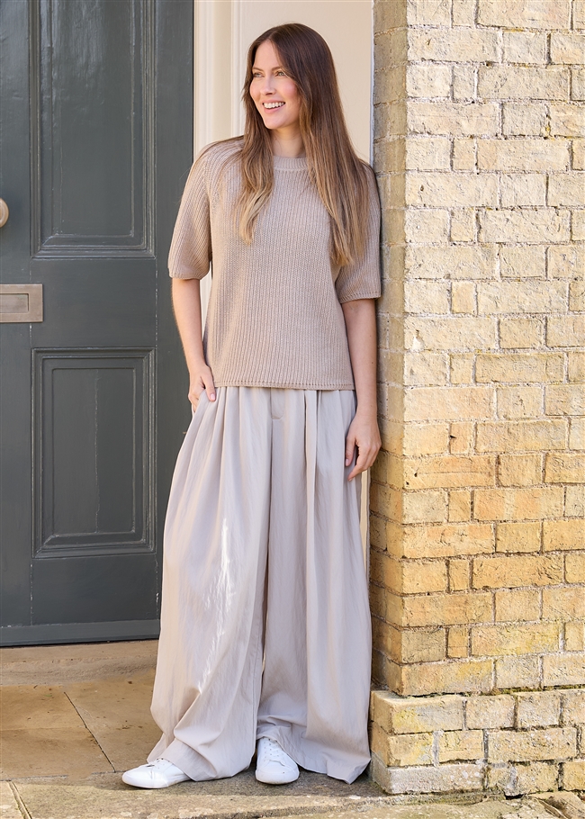 Cotton Mix Rib Short Sleeve Raglan Jumper