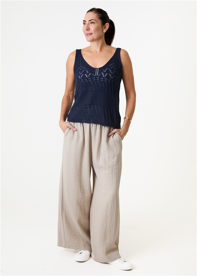 Cotton Mix Pointelle v Neck Vest Top