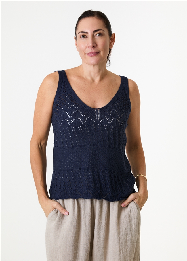 Cotton Mix Pointelle v Neck Vest Top