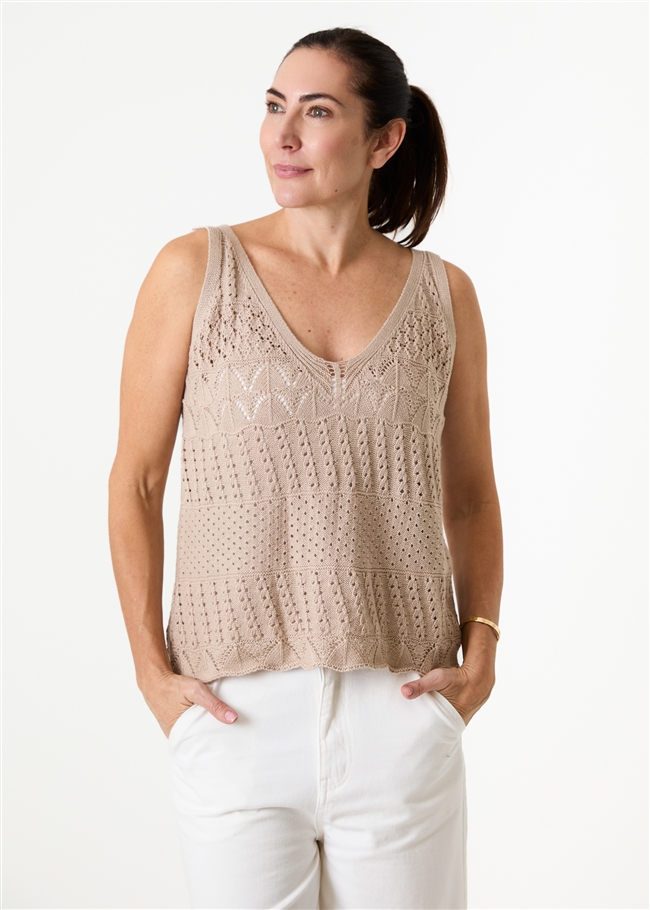Cotton Mix Pointelle v Neck Vest Top