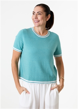 Cashmere Like Crew Neck Tipped Detail Jumper - Sea Foam - front view