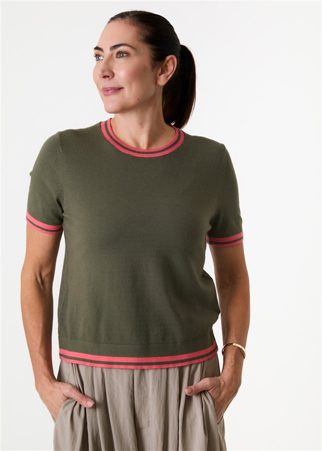 Cashmere Like Crew Neck Tipped Detail Jumper