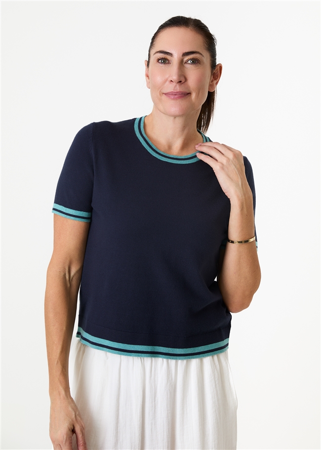 Cashmere Like Crew Neck Tipped Detail Jumper