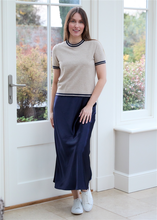 Cashmere Like Crew Neck Tipped Detail Jumper