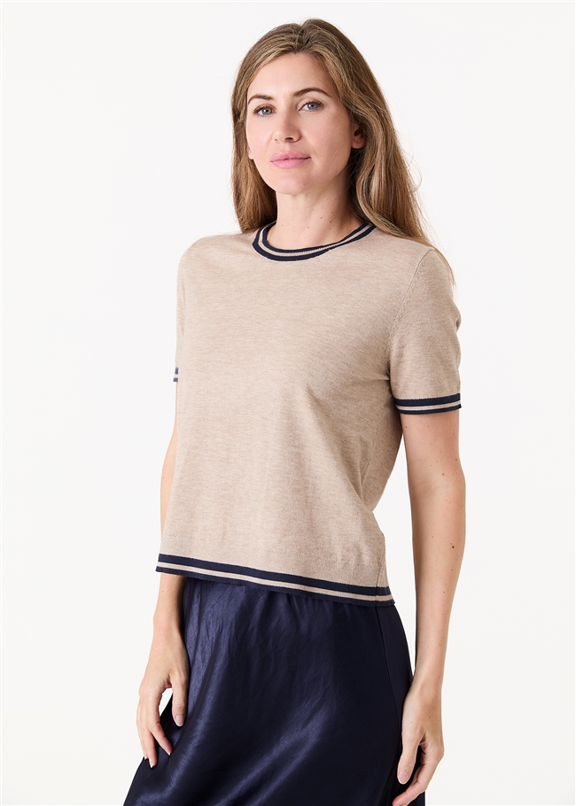 Cashmere Like Crew Neck Tipped Detail Jumper