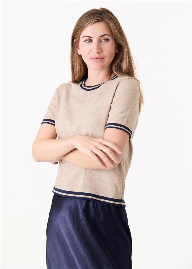 Cashmere Like Crew Neck Tipped Detail Jumper