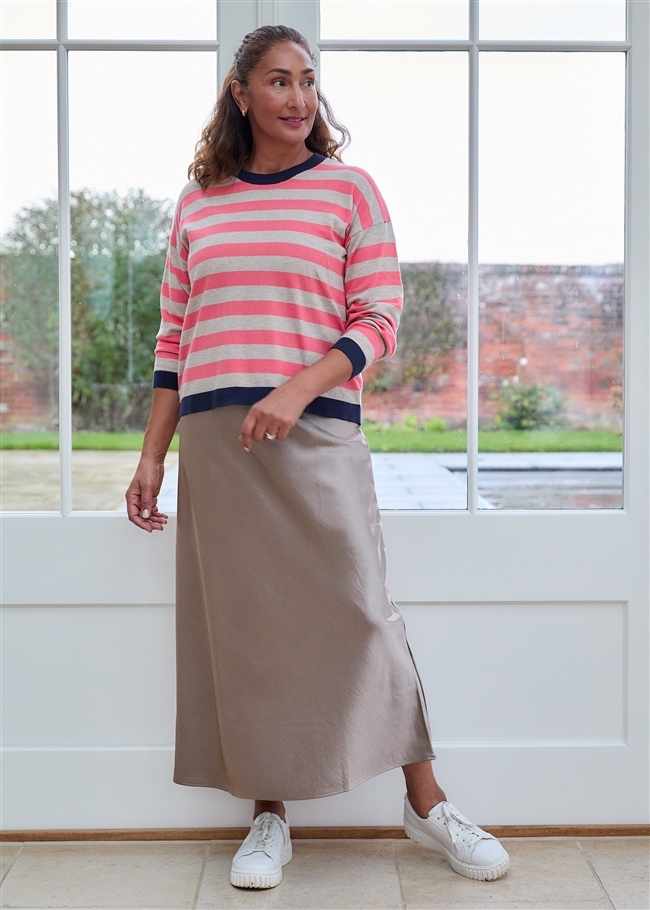 Cashmere Like Crew Neck Block Stripe Jumper