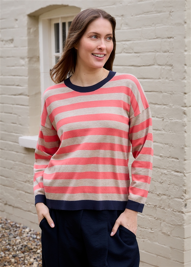 Cashmere Like Crew Neck Block Stripe Jumper