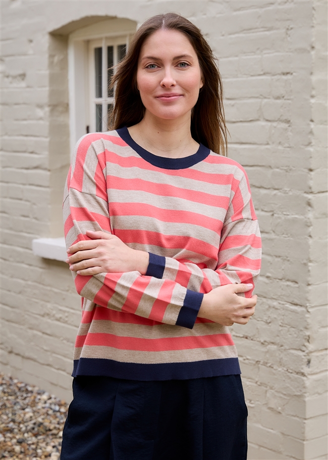 Cashmere Like Crew Neck Block Stripe Jumper