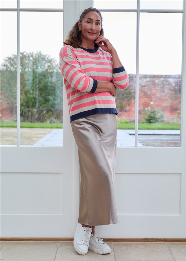 Cashmere Like Crew Neck Block Stripe Jumper