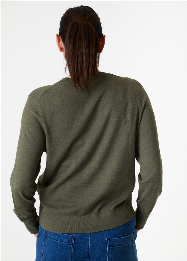 Cashmere Like Deep Cuff Fitted v Neck Jumper