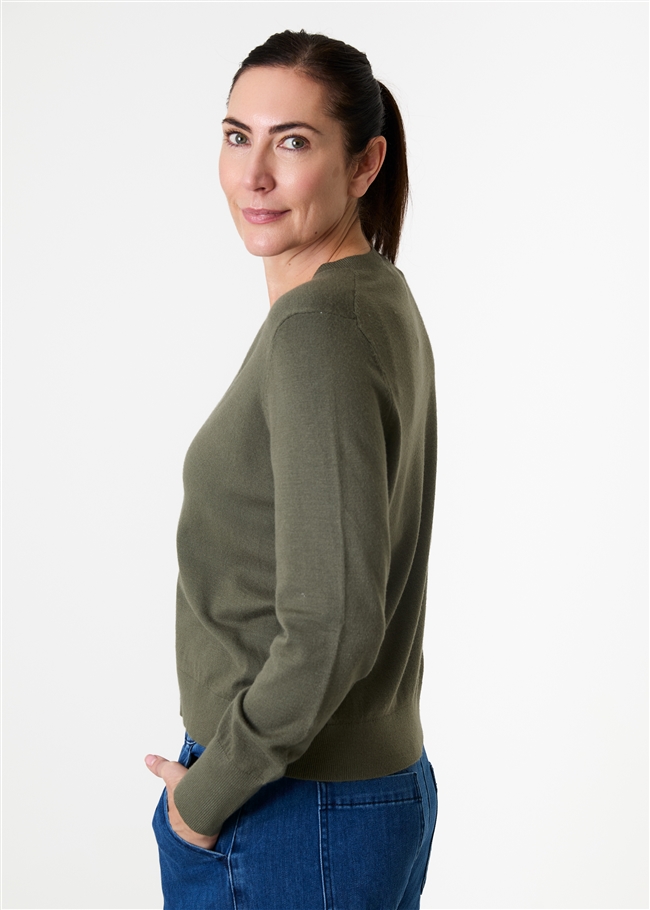 Cashmere Like Deep Cuff Fitted v Neck Jumper