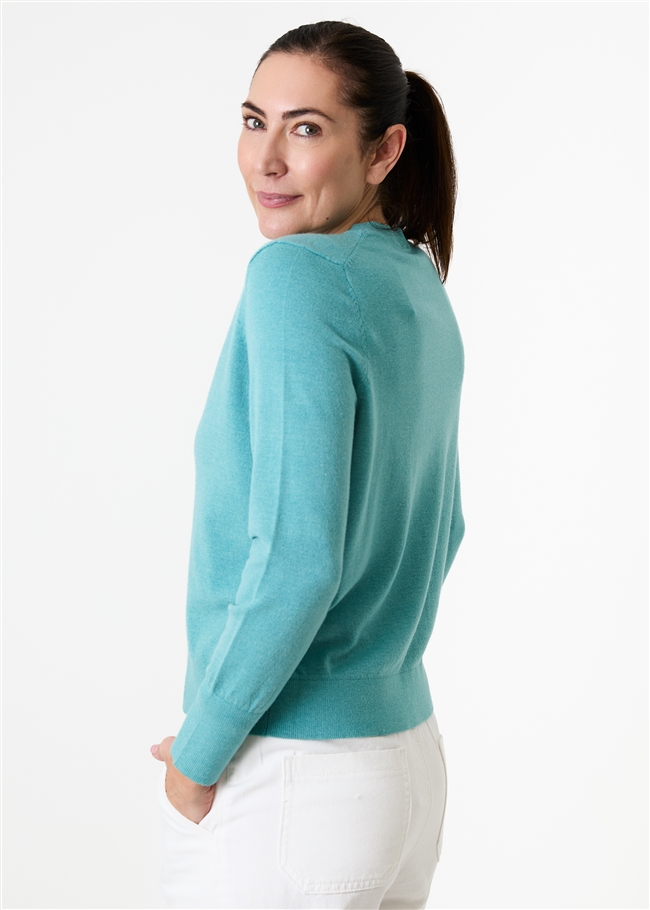 Cashmere Like Deep Cuff Fitted v Neck Jumper