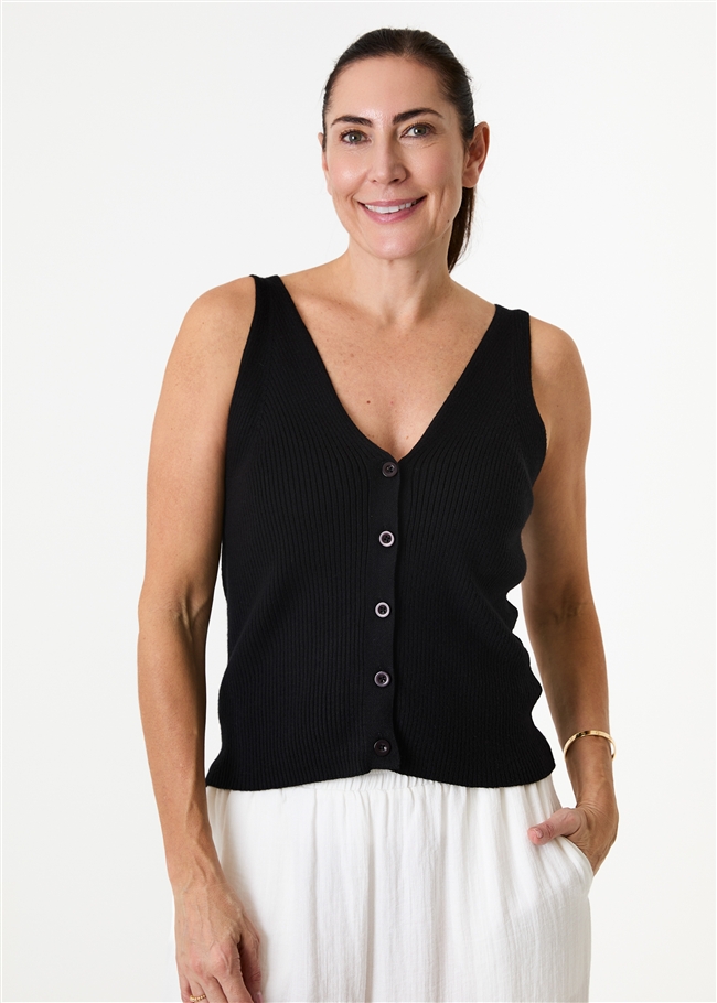 Cashmere Like v Neck Button Through Knitted Vest