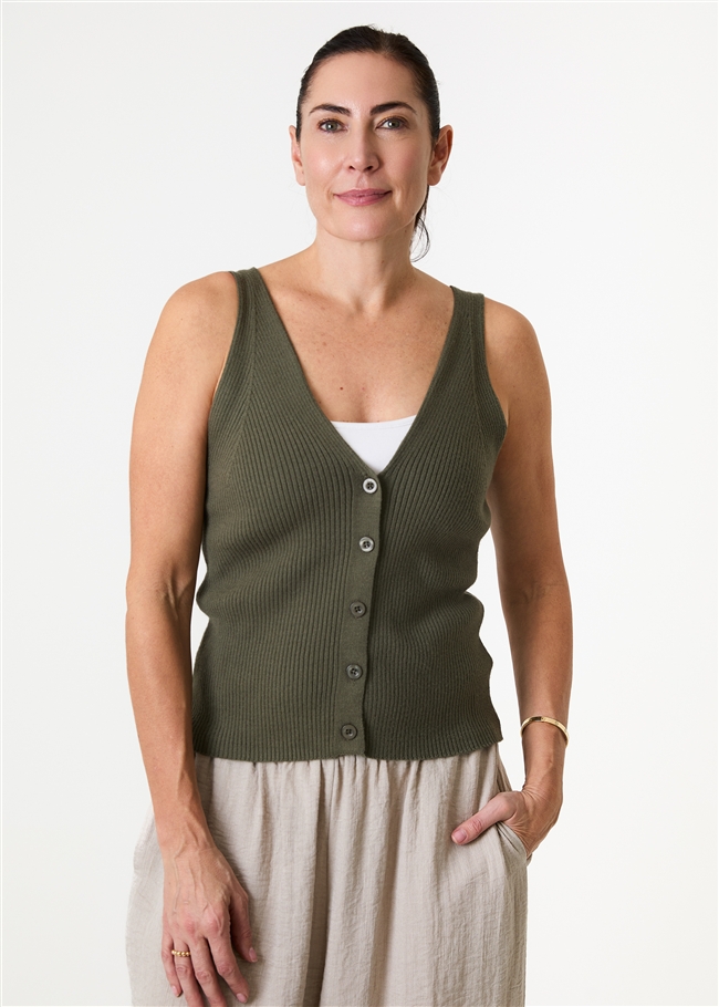 Cashmere Like v Neck Button Through Knitted Vest
