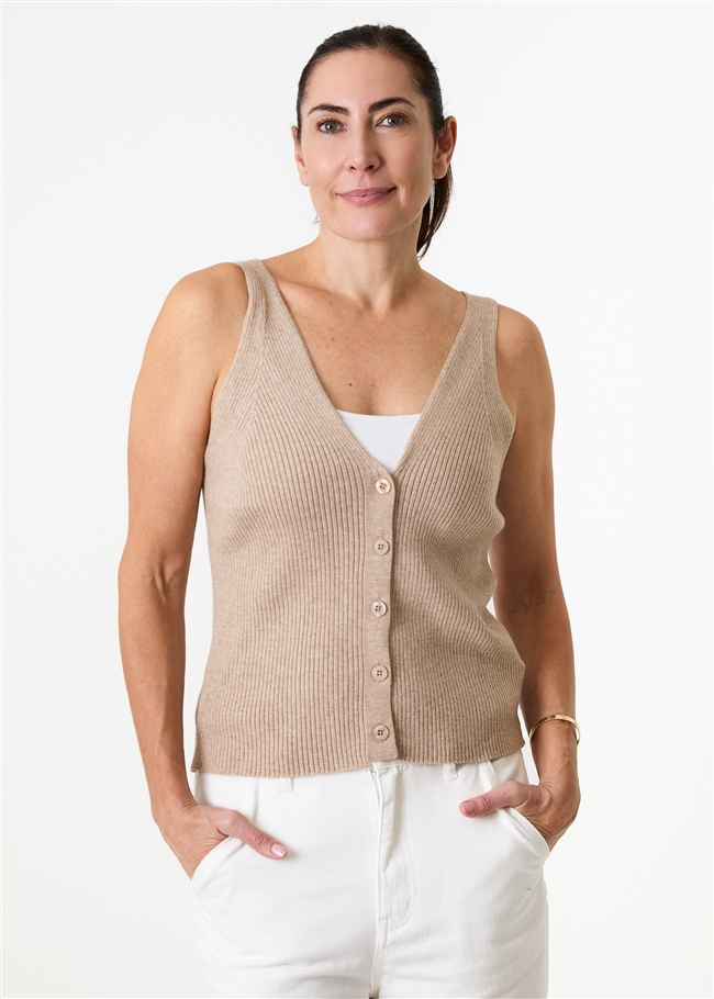 Cashmere Like v Neck Button Through Knitted Vest