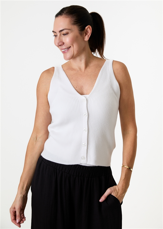 Cashmere Like v Neck Button Through Knitted Vest