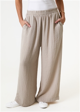 Ripple Elastic Waist Palazzo Pants - Stone - front view