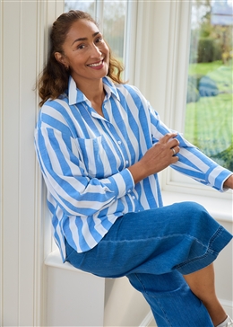 Wide Stripe Patch Pocket Shirt - Royal Blue - side body view