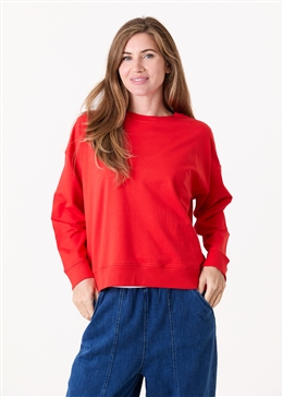 Crew Neck Drop Shoulder Sweatshirt - Poppy Red - front view