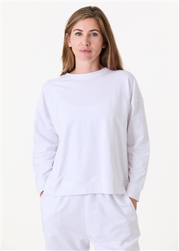 Crew Neck Drop Shoulder Sweatshirt - White - front view