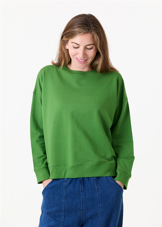 Crew Neck Drop Shoulder Sweatshirt - Basil Green - front view