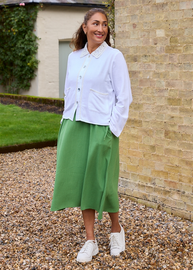 Linen Viscose Crochet Collar Boxy Linen Jacket