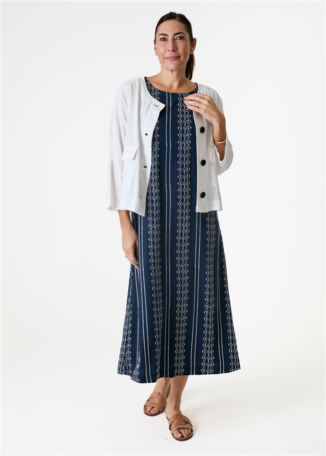 Zig Zag Embroidery Sleeveless Fitted Tie Back Maxi Dress